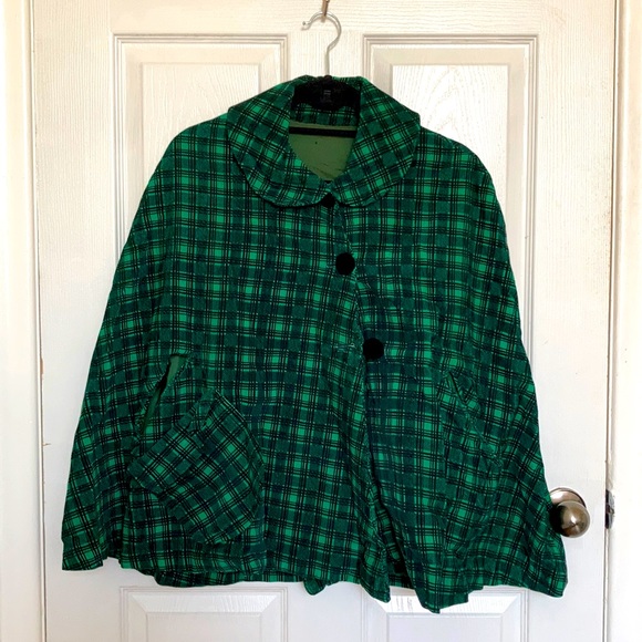 Handmade vintage green plaid corduroy poncho - Picture 1 of 7